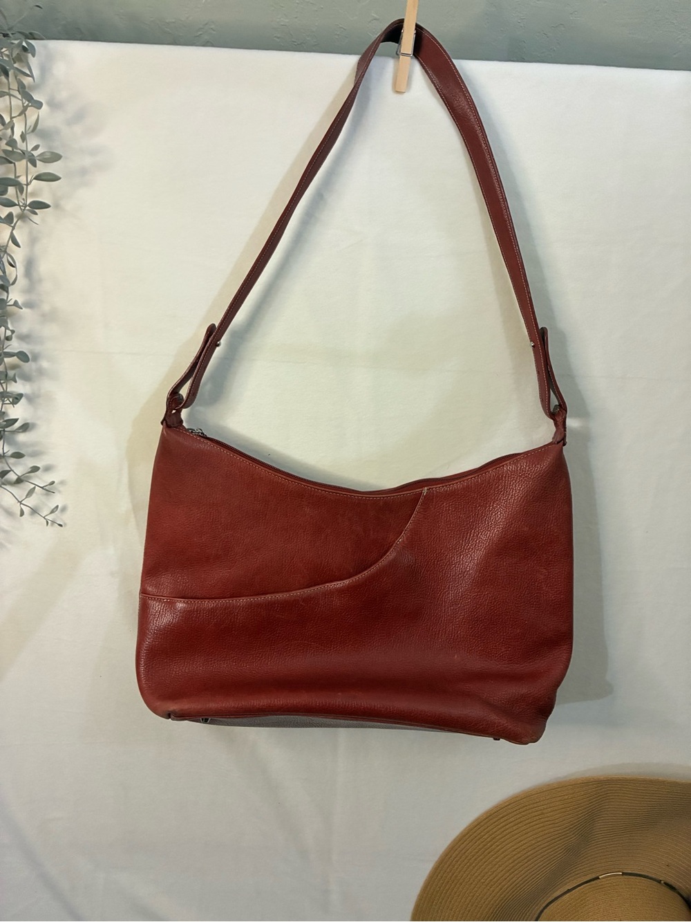Maxx New York Pebbled Leather Hobo in Brick Red